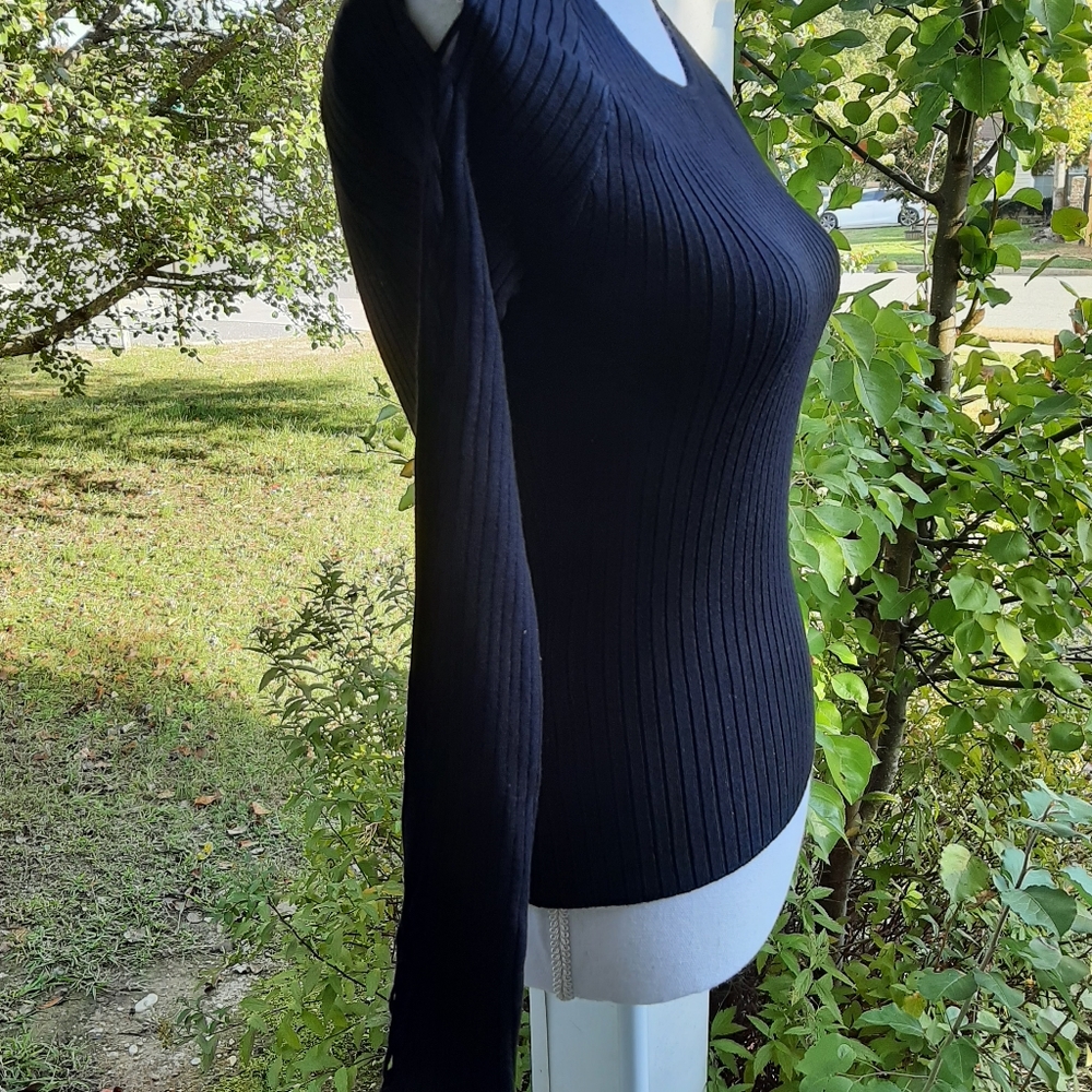 Black Ribbed Sweater Top - Picture 7 of 9
